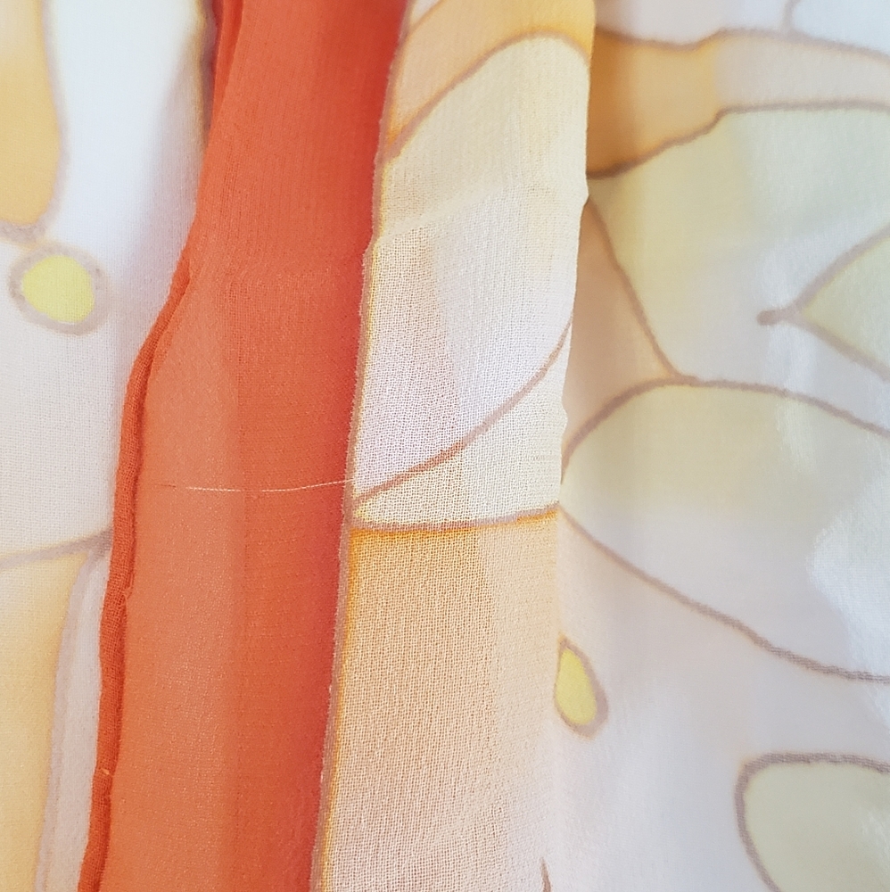 NWOT Jenny James orange cream purple & blue floral silk scarf - Picture 3 of 7